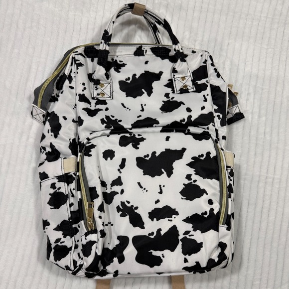 Handbags - Cow Print Diaper Bag Backpack Black White Baby Bag Travel Backpack Multi Pocket